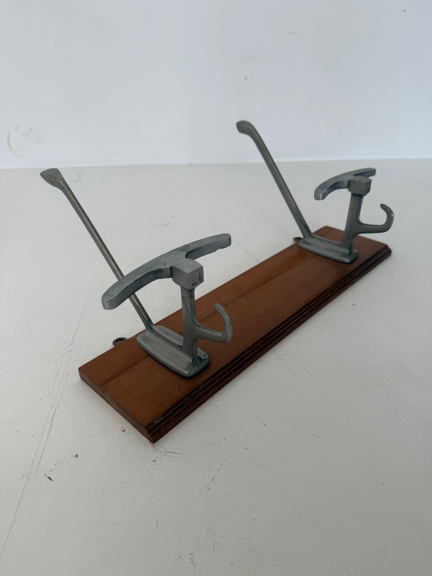 Wooden and aluminum wall coat rack – 1960s