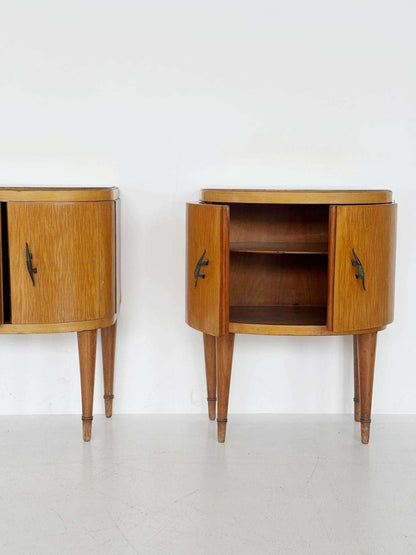 Pair of Curved Nightstands with Glass Tops – Italy, 1950s