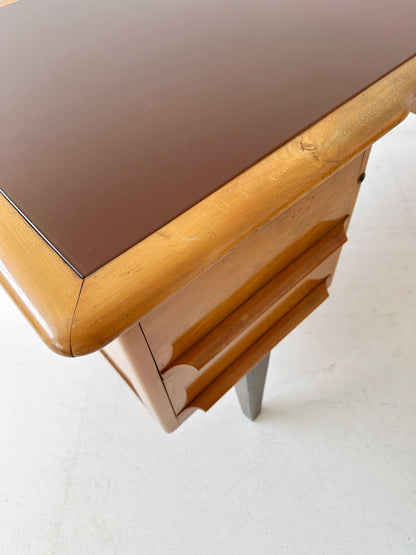 Desk with brown glass top