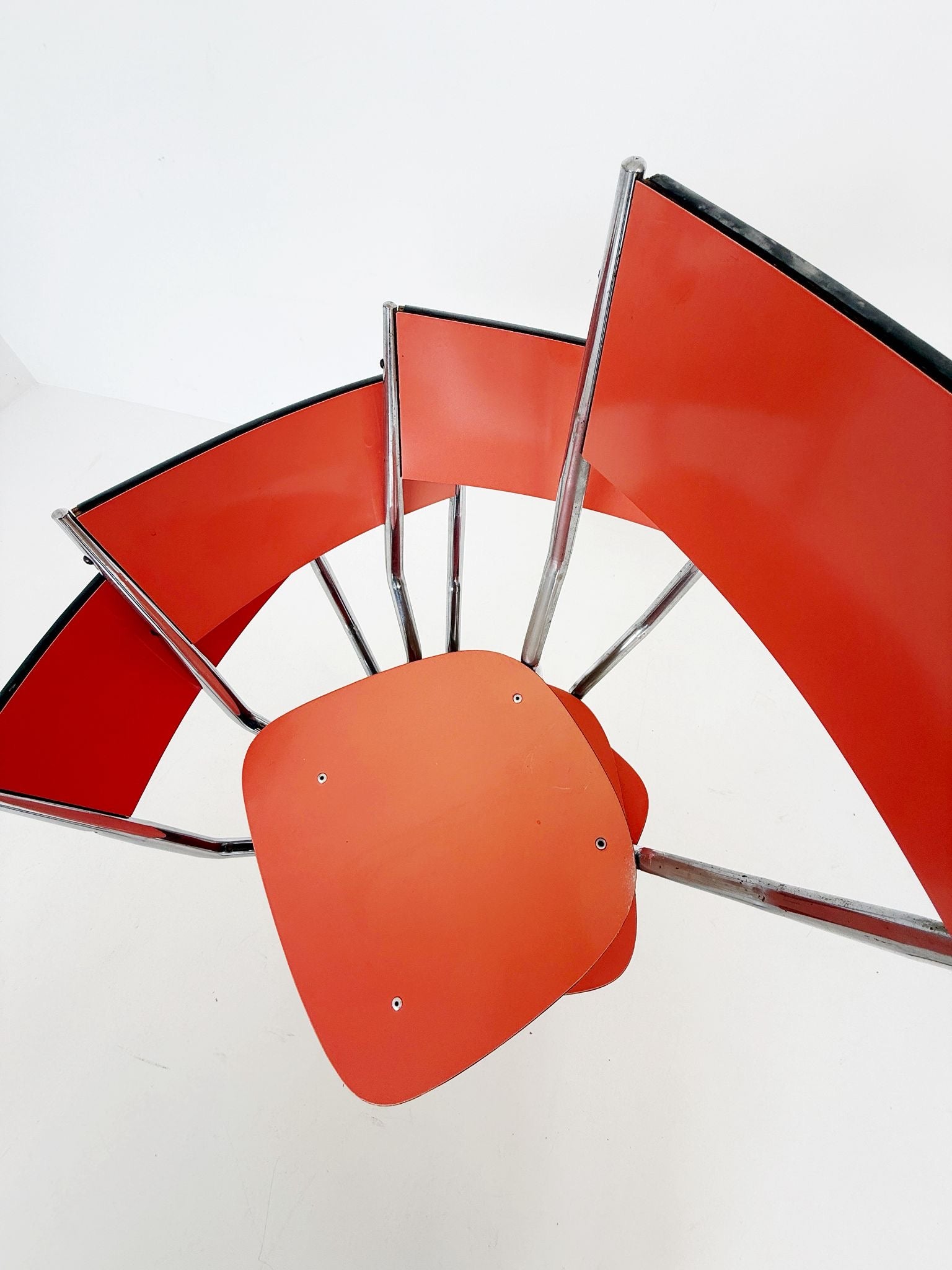 Set di 4 sedie in laminato color salmone e metallo cromato, Italia, anni '70