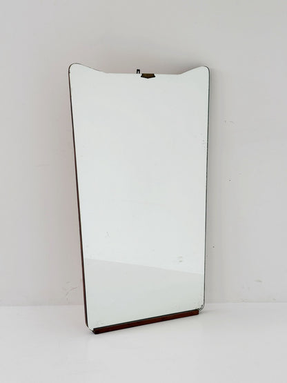 Shaped wall mirror with wooden edge