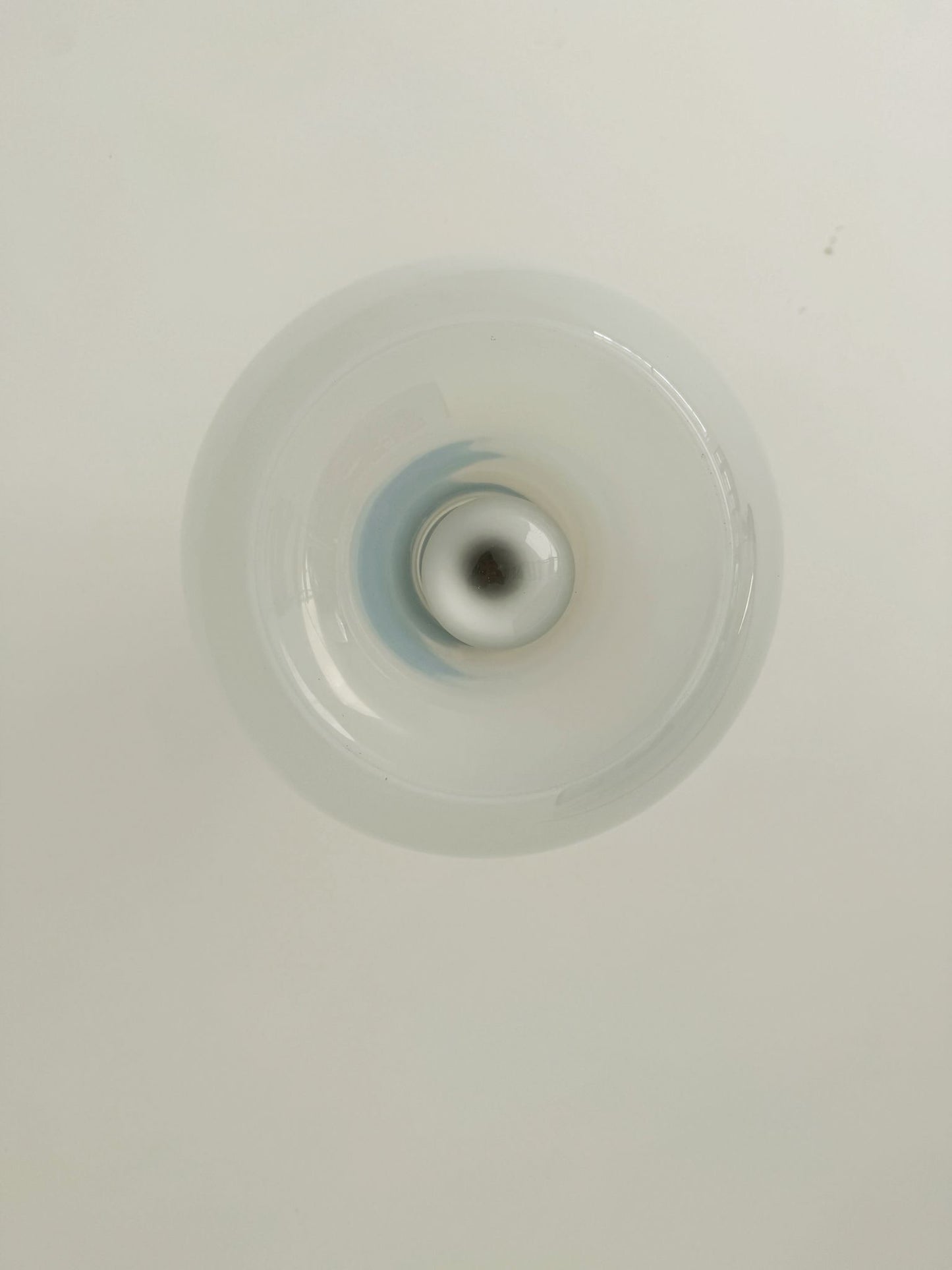 Pendant lamp with overlapping metal elements and an opaline globe – Italy, 1970s