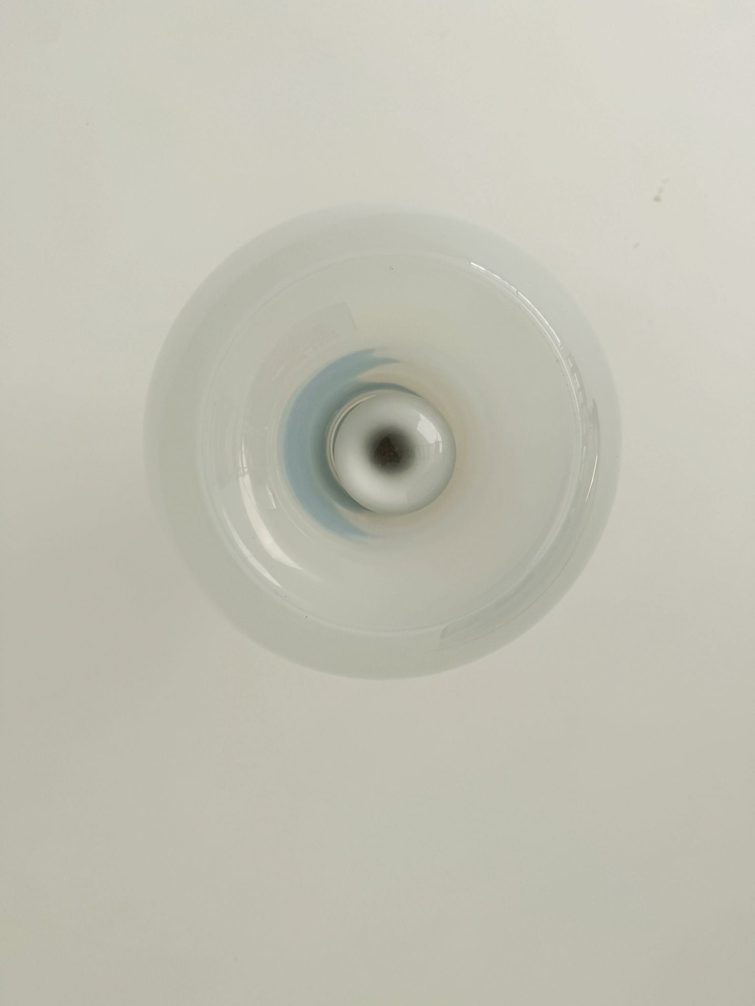 Pendant lamp with overlapping metal elements and an opaline globe – Italy, 1970s
