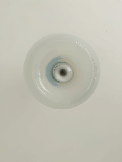Pendant lamp with overlapping metal elements and an opaline globe – Italy, 1970s