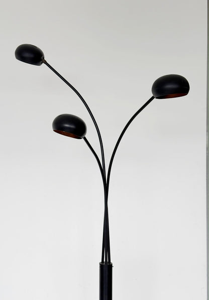 Lampada da terra a tre luci con bracci arcuati in metallo nero – Anni ’80/’90