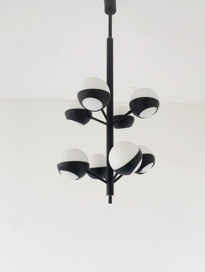 Black chandelier with glass spheres
