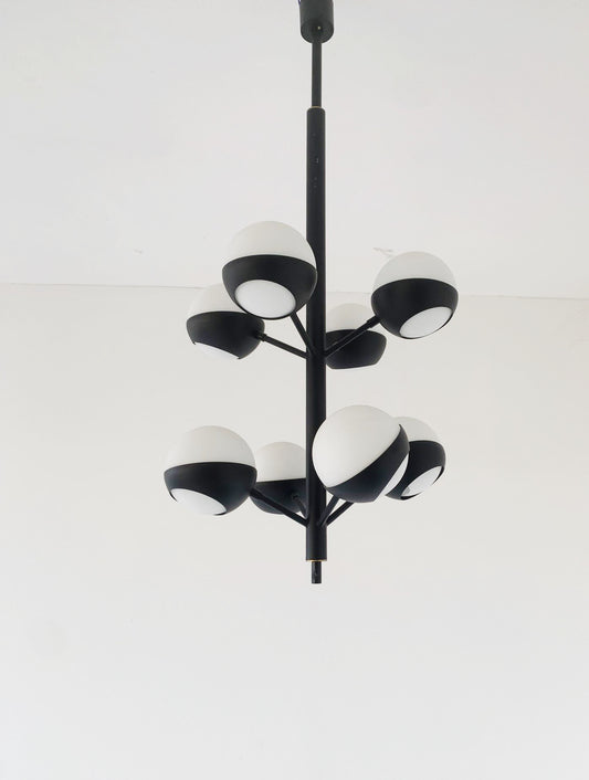 Black chandelier with glass spheres