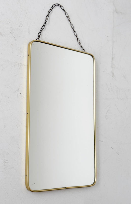 Specchio con cornice in metallo dorato e catena – anni '60/'70