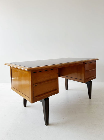 Desk with brown glass top