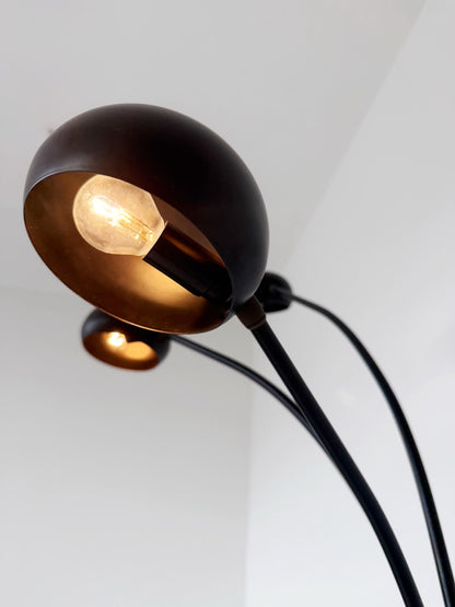 Lampada da terra a tre luci con bracci arcuati in metallo nero – Anni ’80/’90