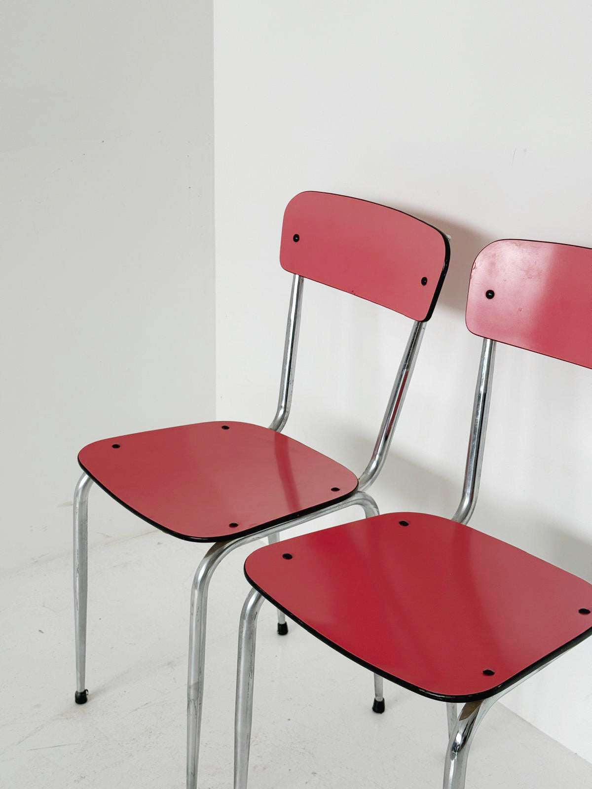 Pair of Metal and Fuchsia Formica Chairs