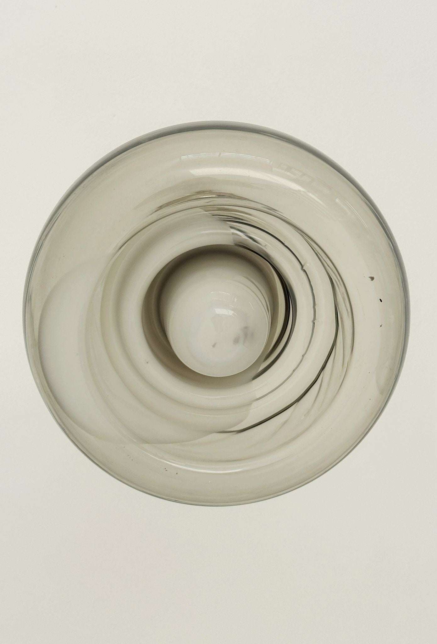 Smoked glass pendant lamp with internal opaline decoration – Italy, 1970s