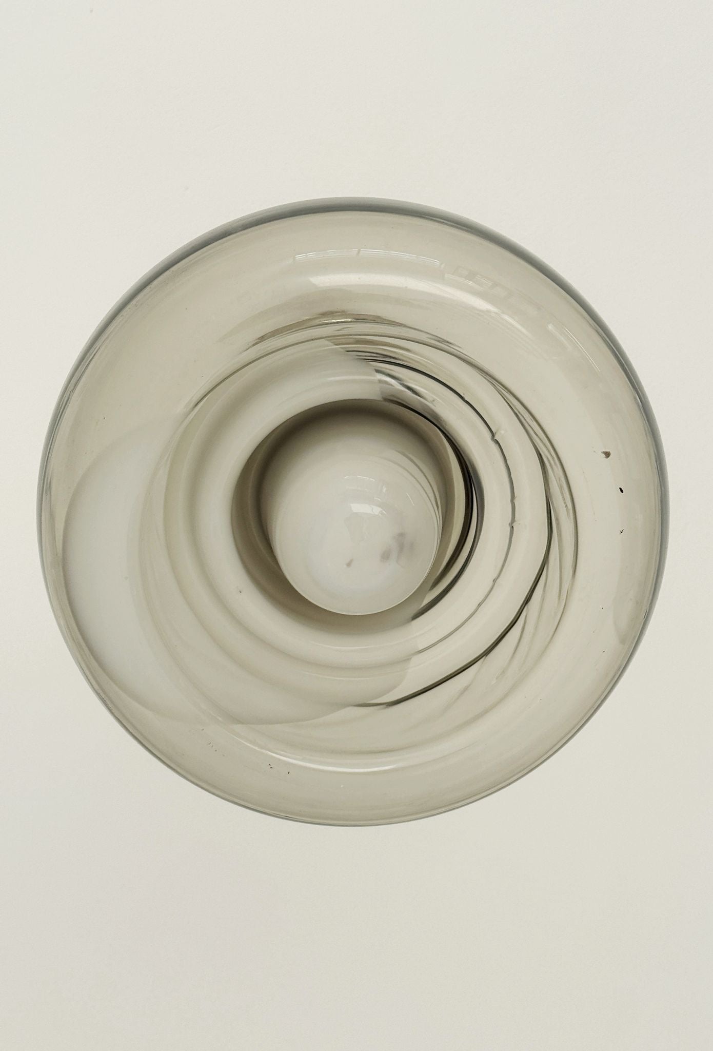 Smoked glass pendant lamp with internal opaline decoration – Italy, 1970s