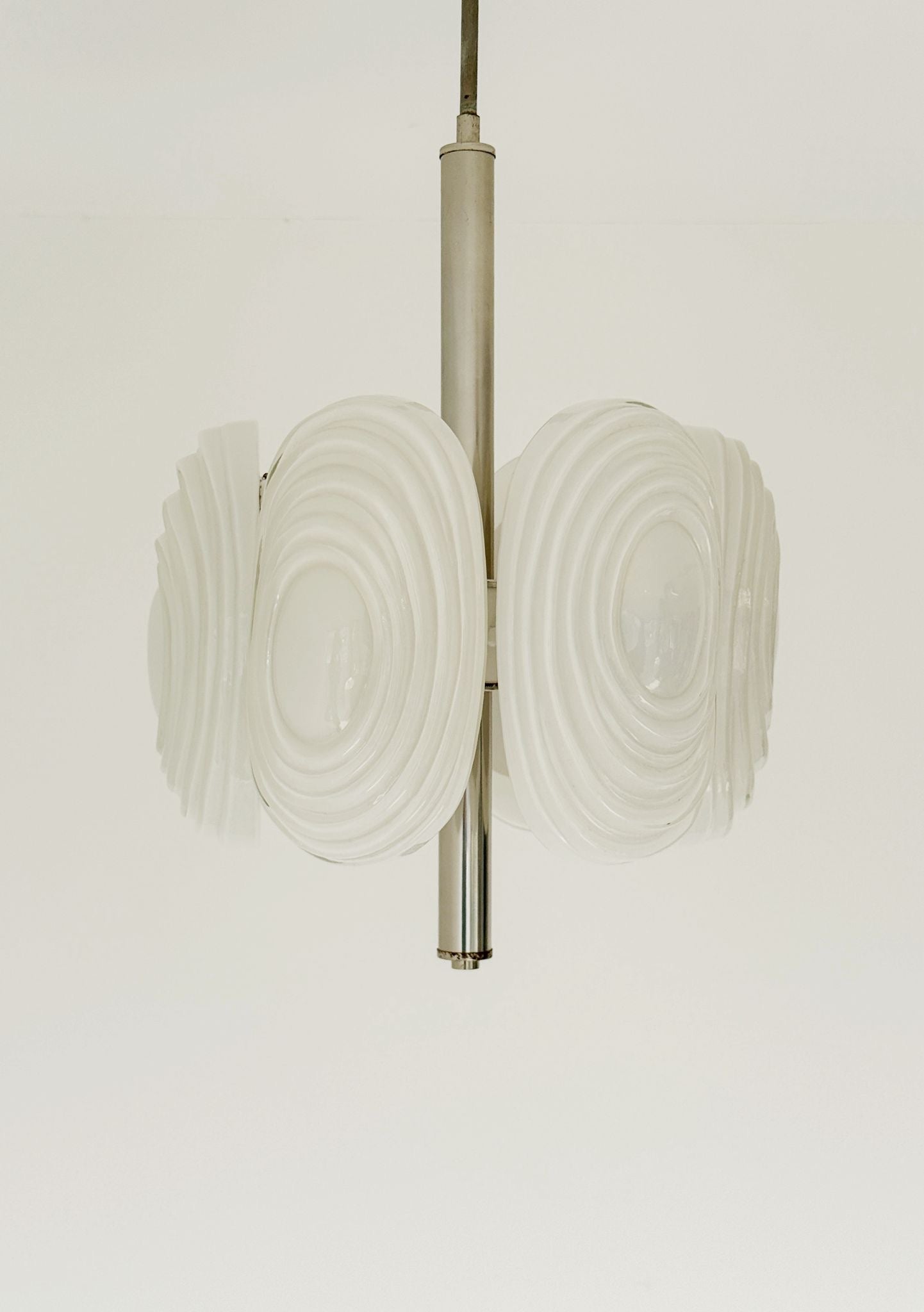 Six-element pendant lamp in molded opal glass – Italy, 1970s