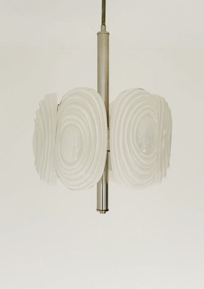 Six-element pendant lamp in molded opal glass – Italy, 1970s