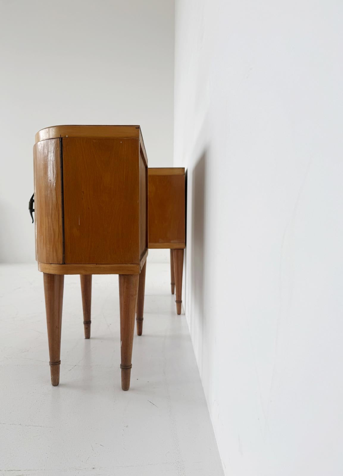 Pair of Curved Nightstands with Glass Tops – Italy, 1950s