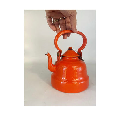 Teiera in latta smaltata arancione