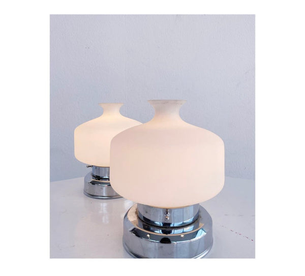 Pair of white and chrome table lamps